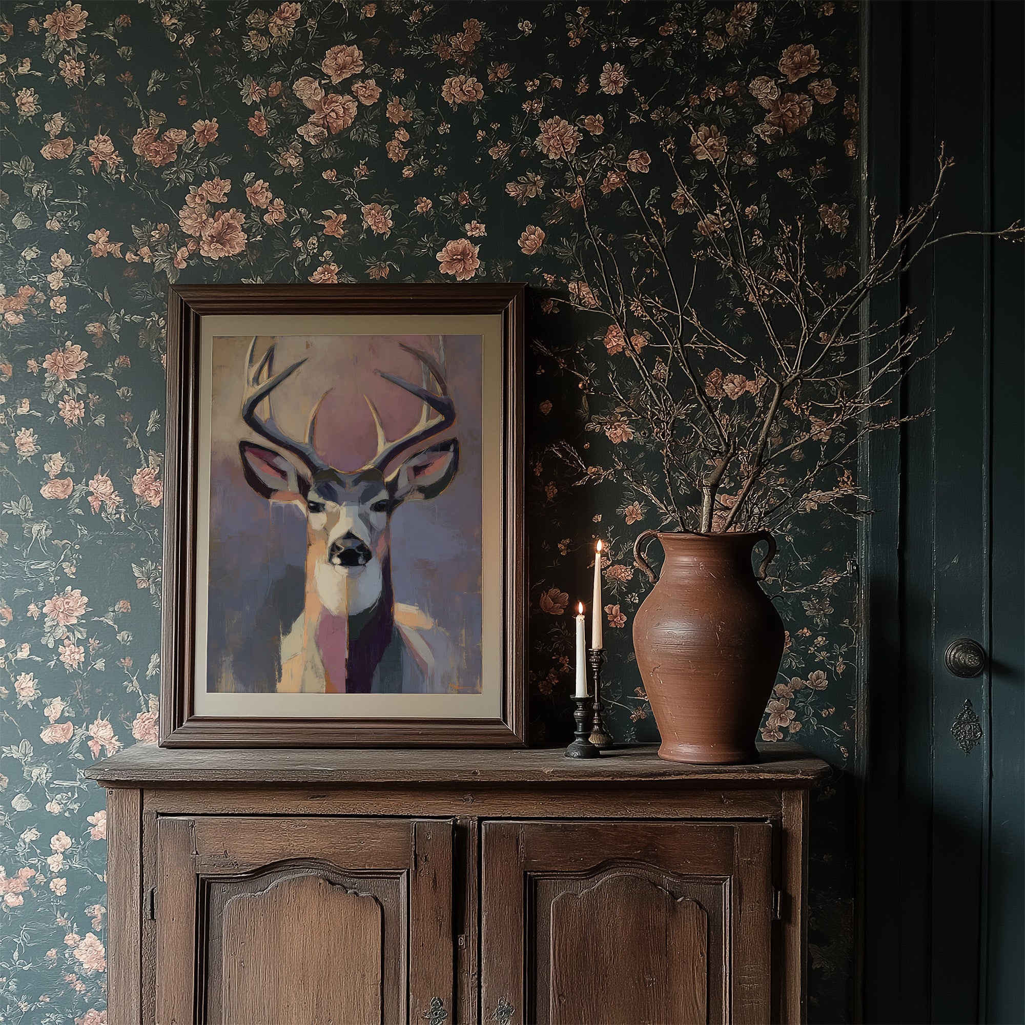 Majestic Gaze: Stag in Pastel Abstraction