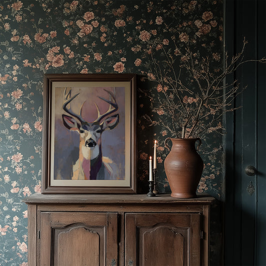 Majestic Gaze: Stag in Pastel Abstraction