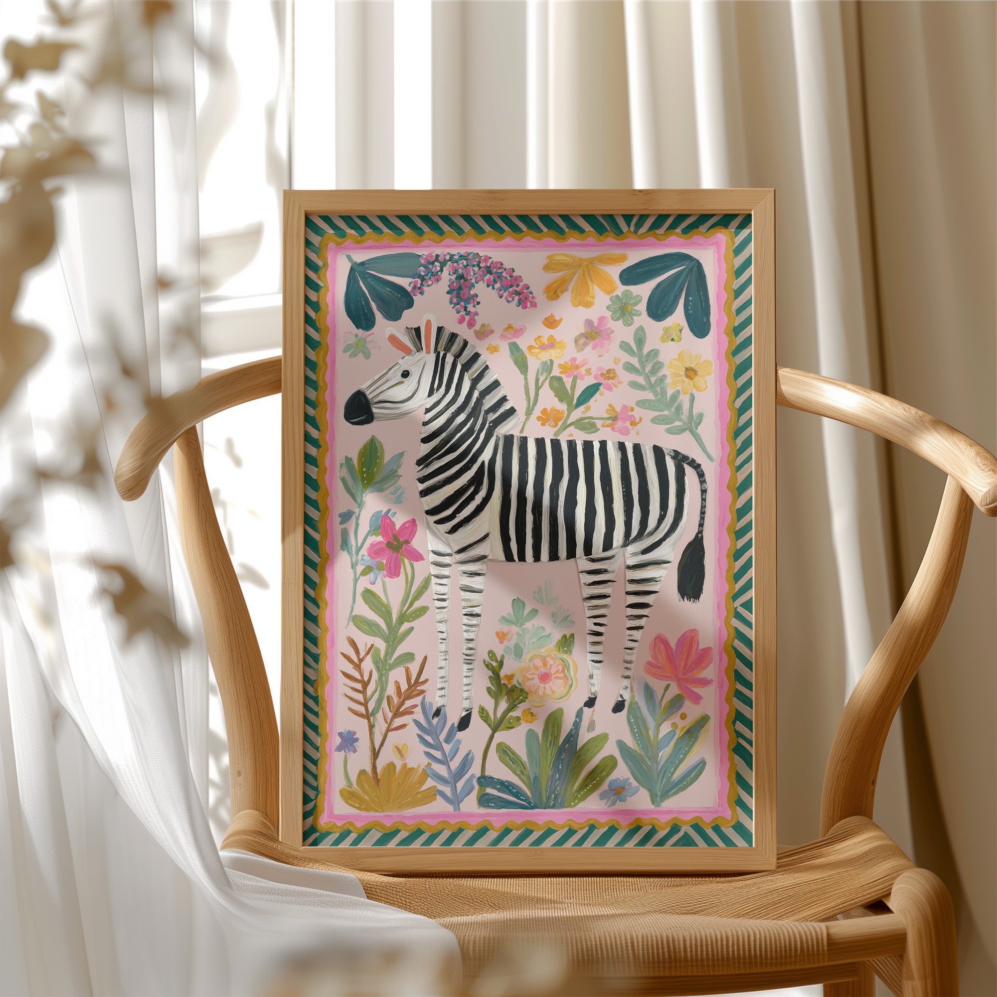Whimsical Zebra in Floral Paradise