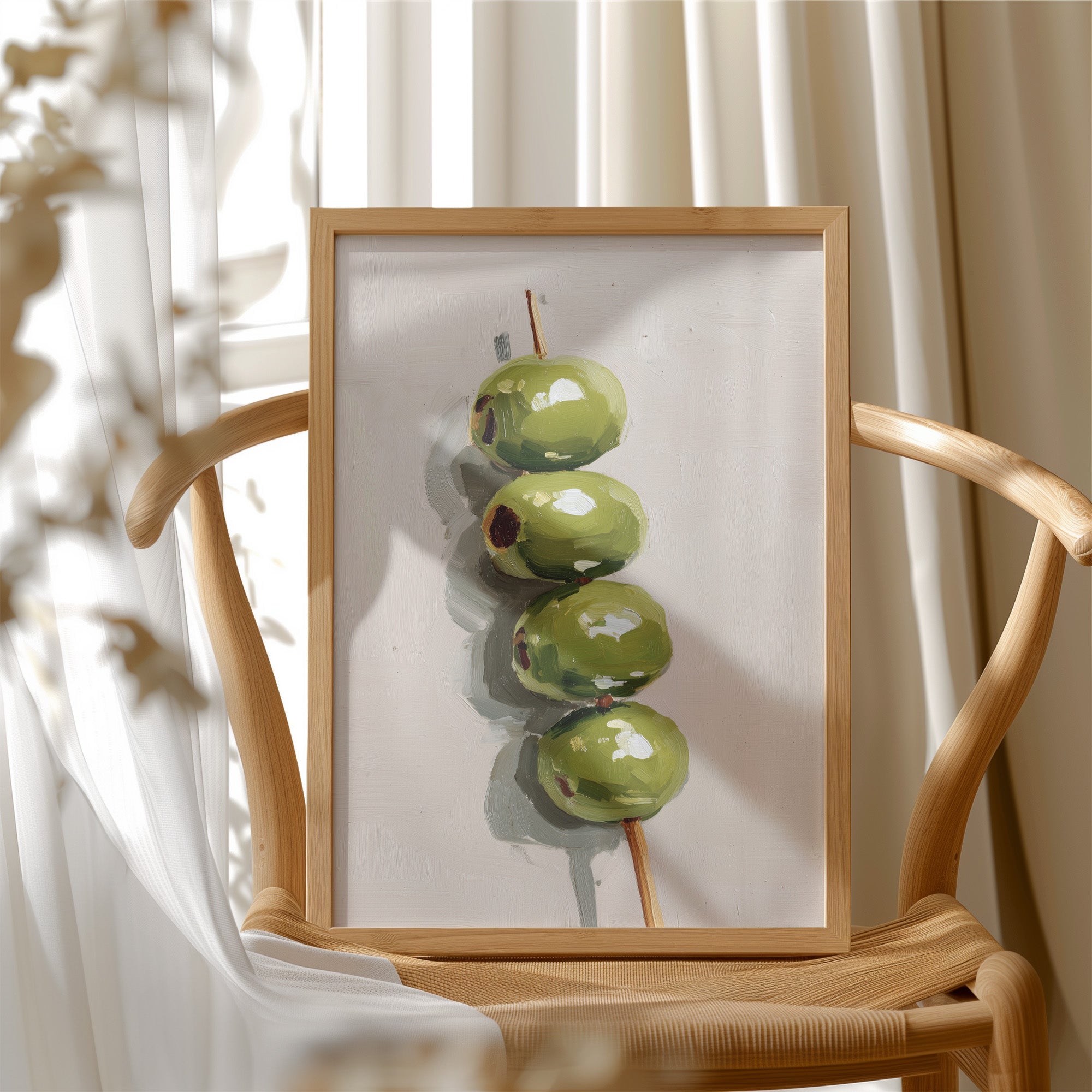 Verdant Olives on Wooden Skewer