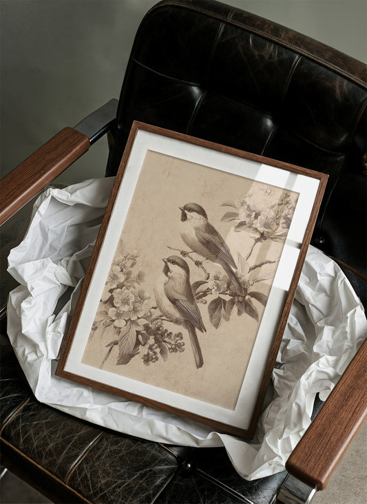 Chickadees Among Cherry Blossoms