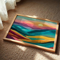 Textile Horizons: Sunset Through Stitched Valleys