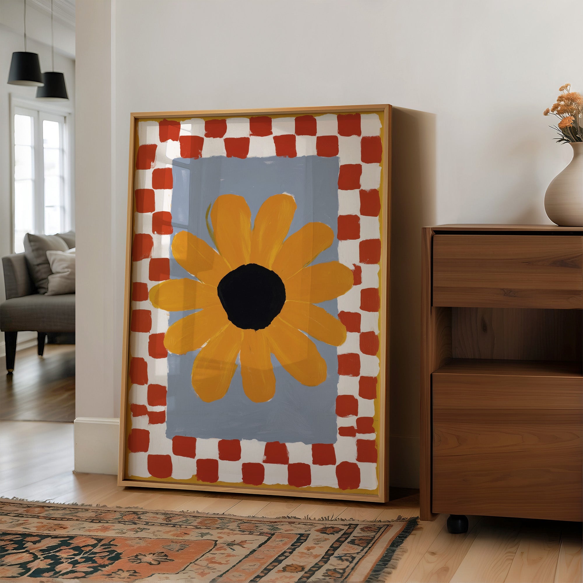Checkered Borders Frame Golden Bloom