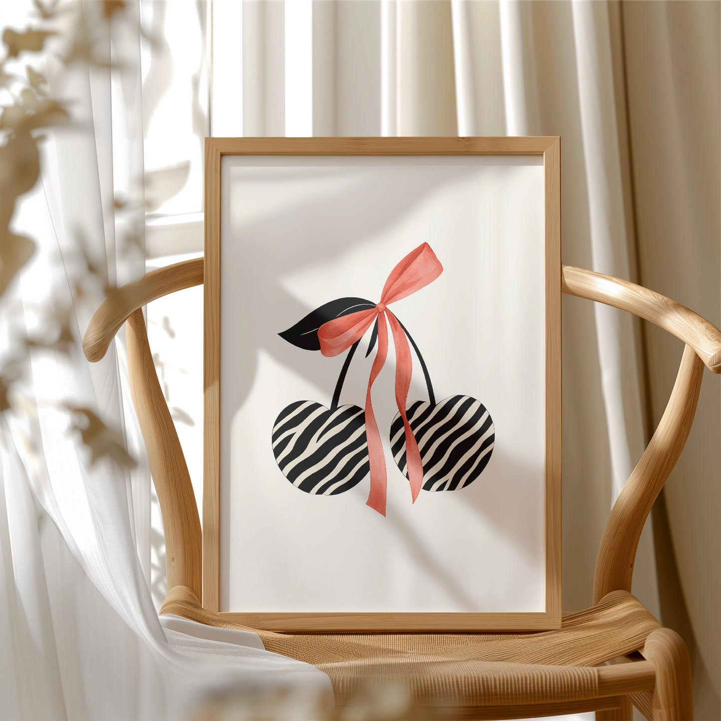 Zebra Cherries Tied With Coral Silk