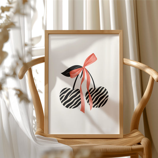 Zebra Cherries Tied With Coral Silk