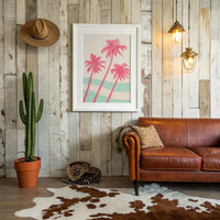 Pink Palms Over Mint Waves