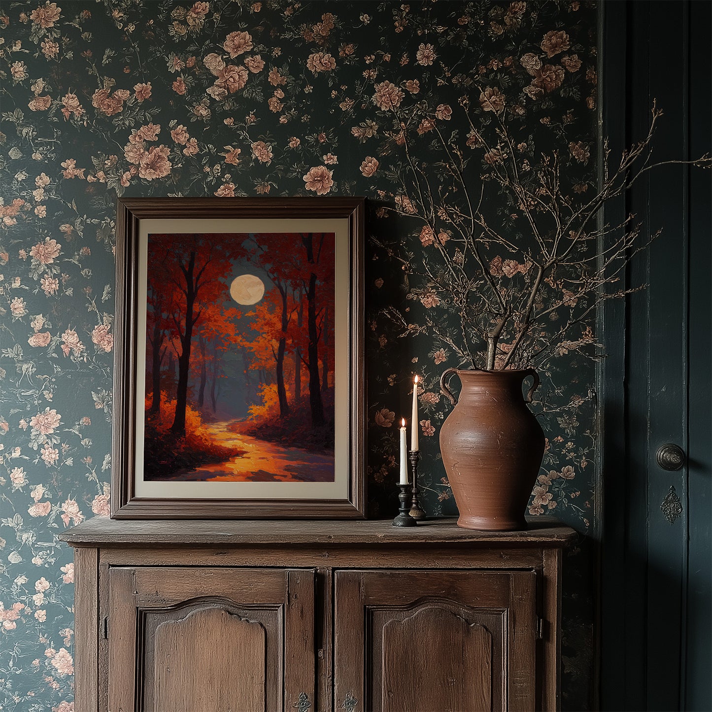 Autumn Path Beneath Harvest Moon