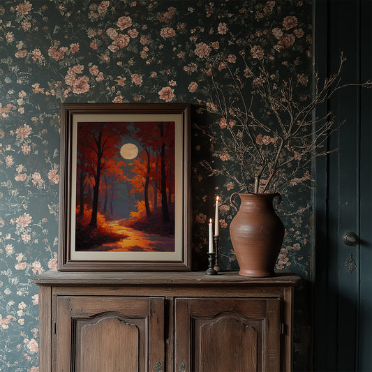 Autumn Path Beneath Harvest Moon