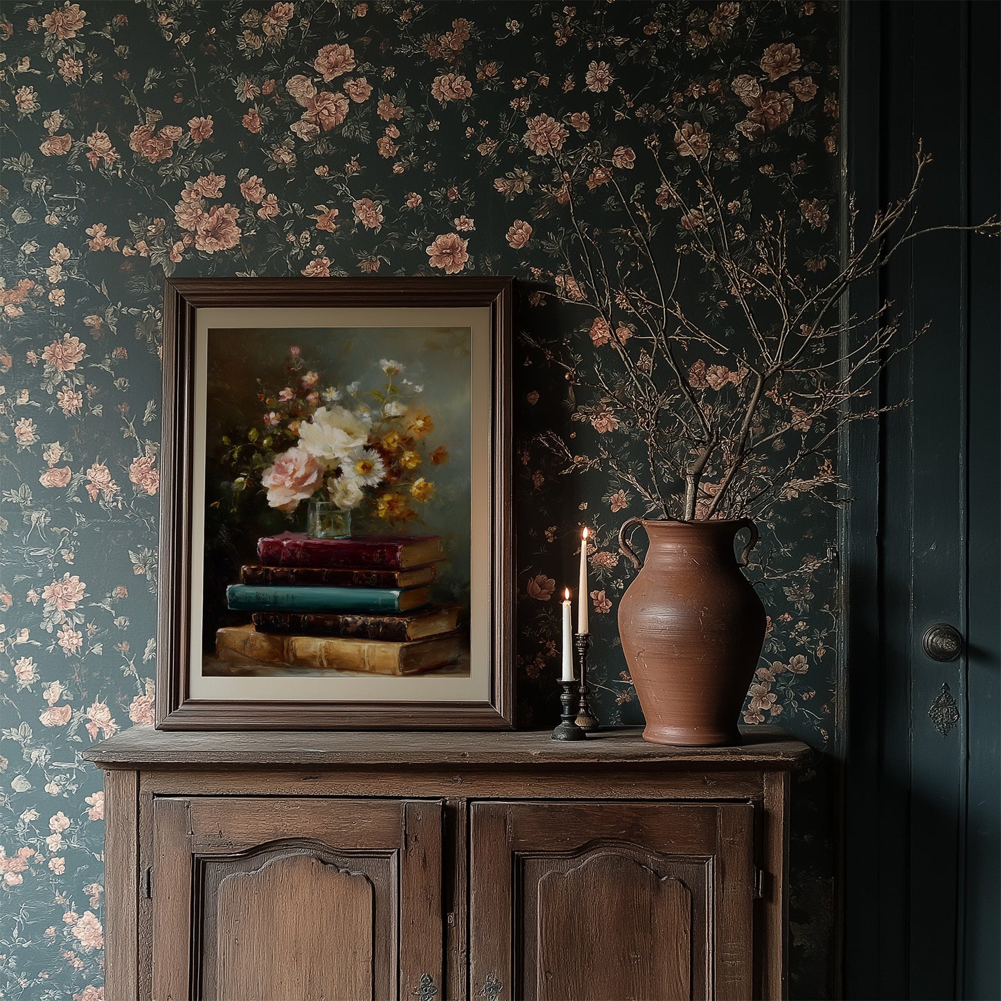 Peonies Rest On Literary Treasures