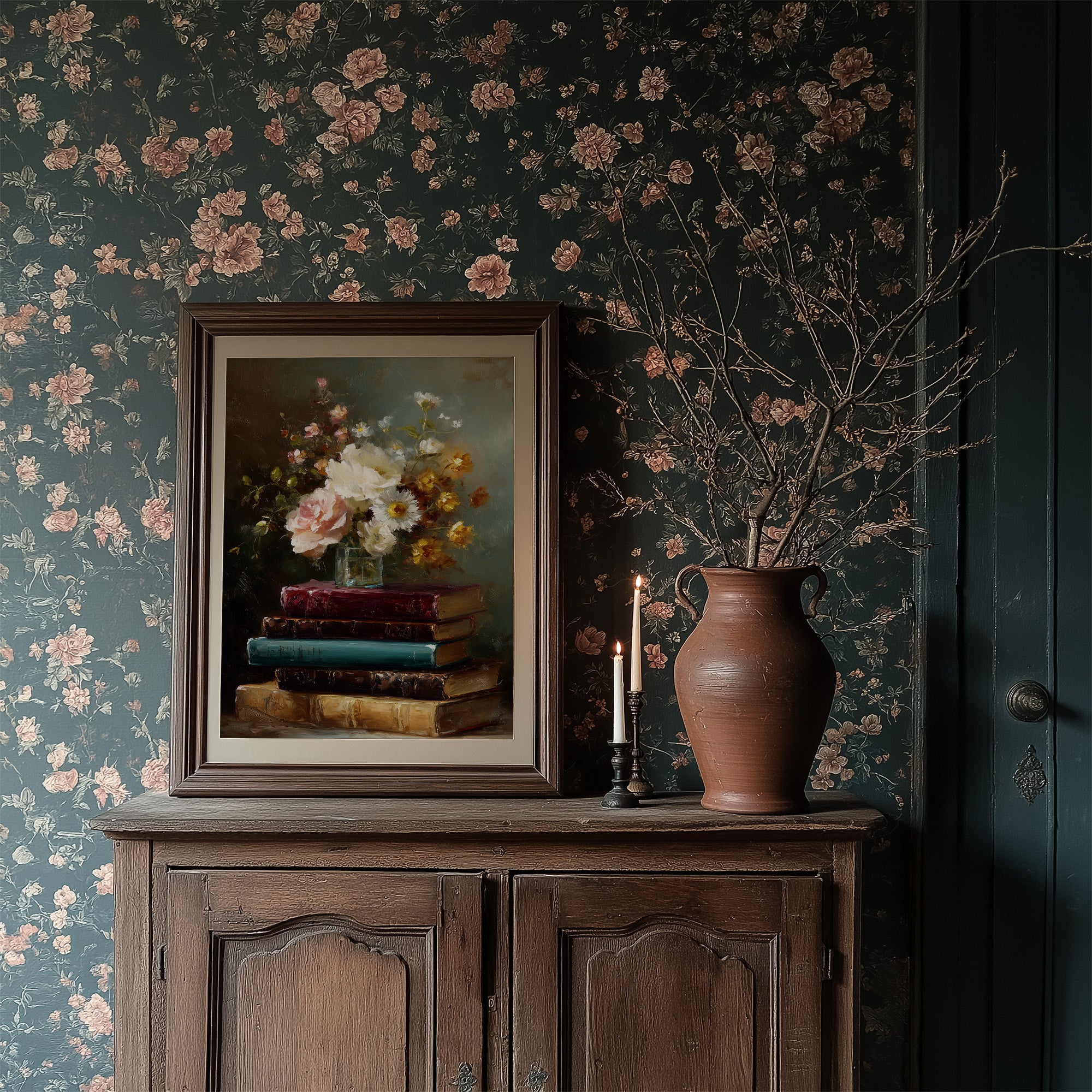 Peonies Rest On Literary Treasures