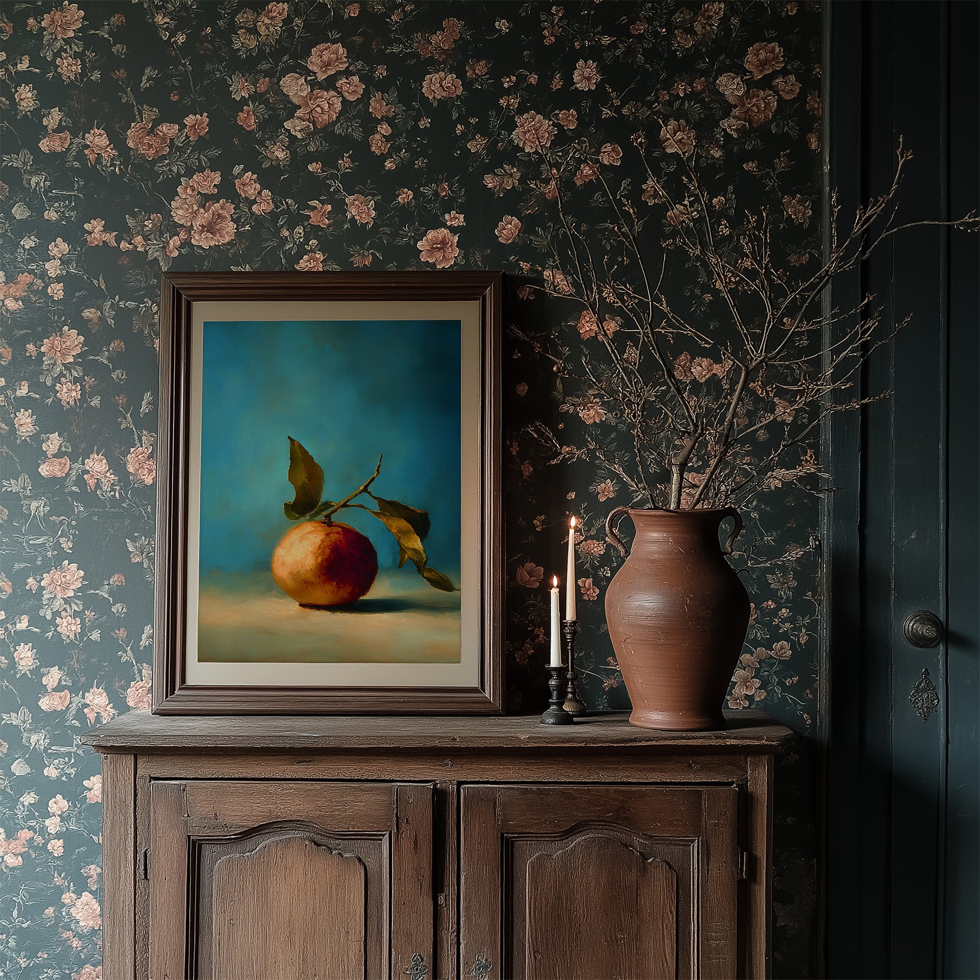 Solitary Peach Against Turquoise Sky