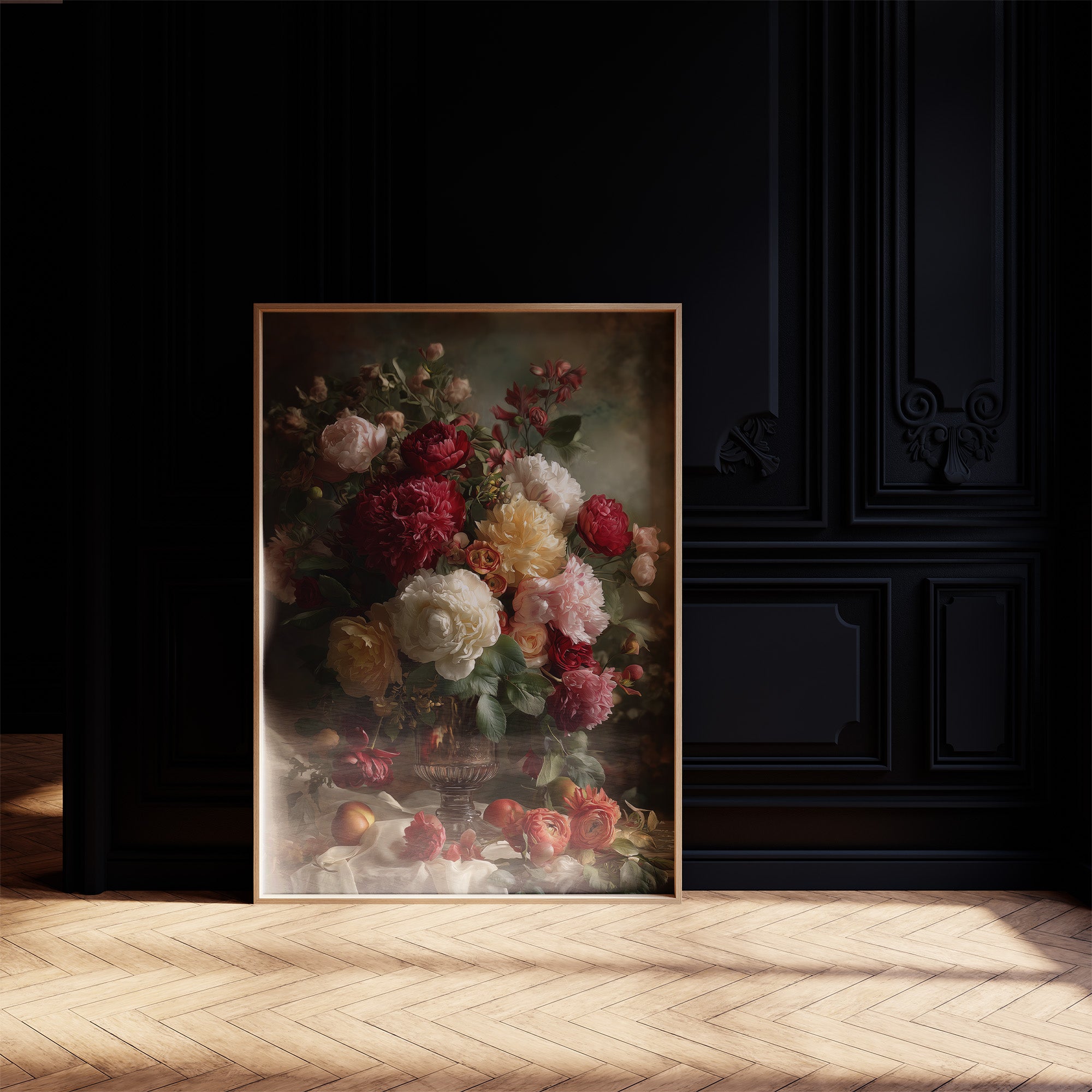 Peonies Bloom Against Velvet Darkness