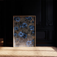 Midnight Blooms Against Golden Wood