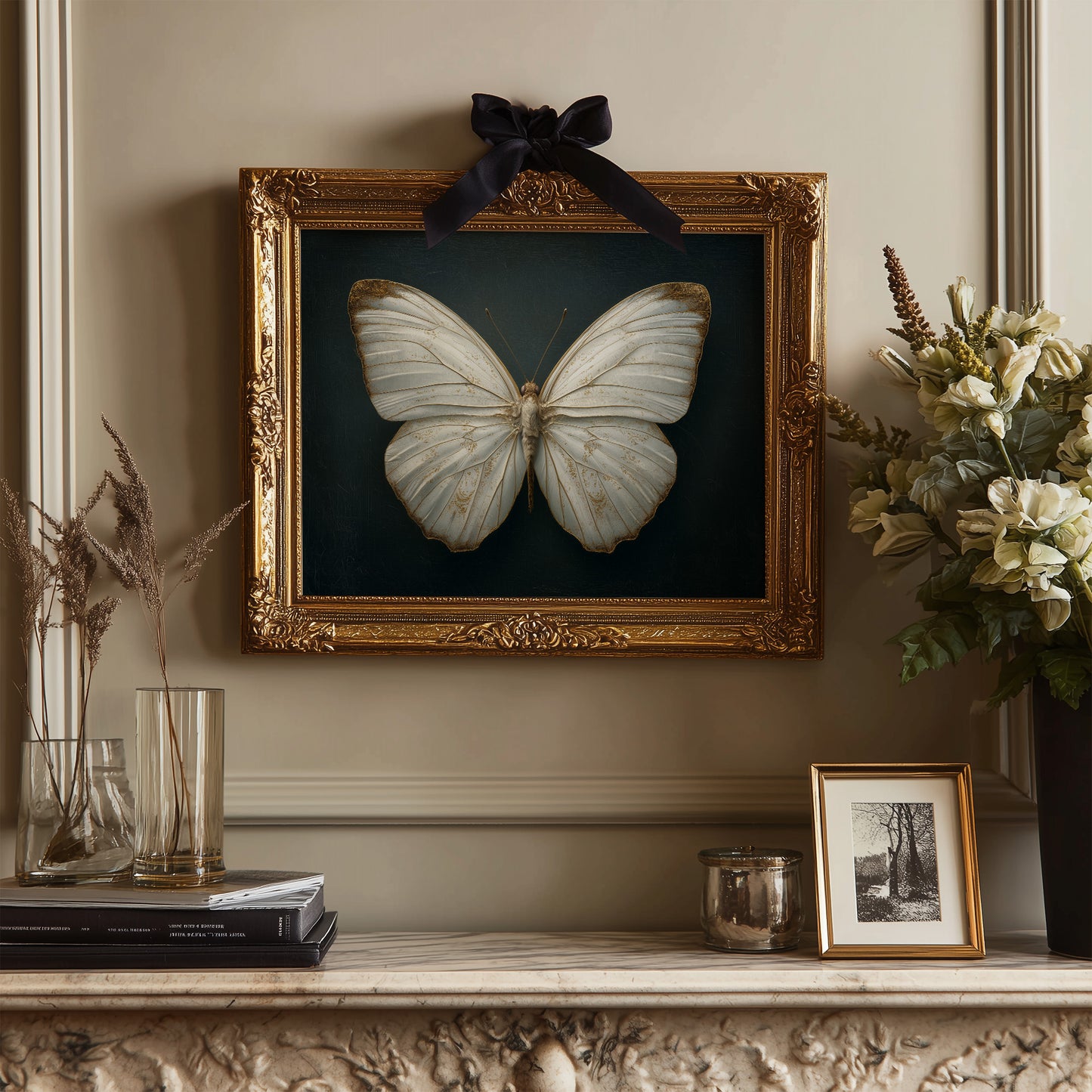 Ivory Wings Against Midnight Blue