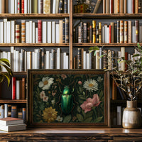 Emerald Beetle Among Garden Blooms