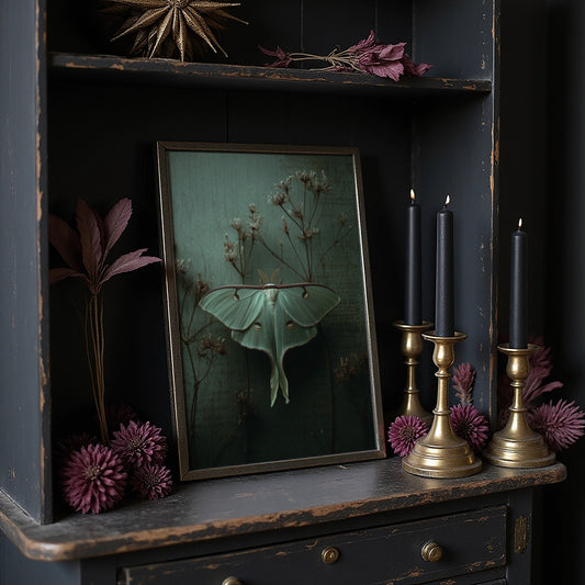 Lunar Moth Among Faded Stems