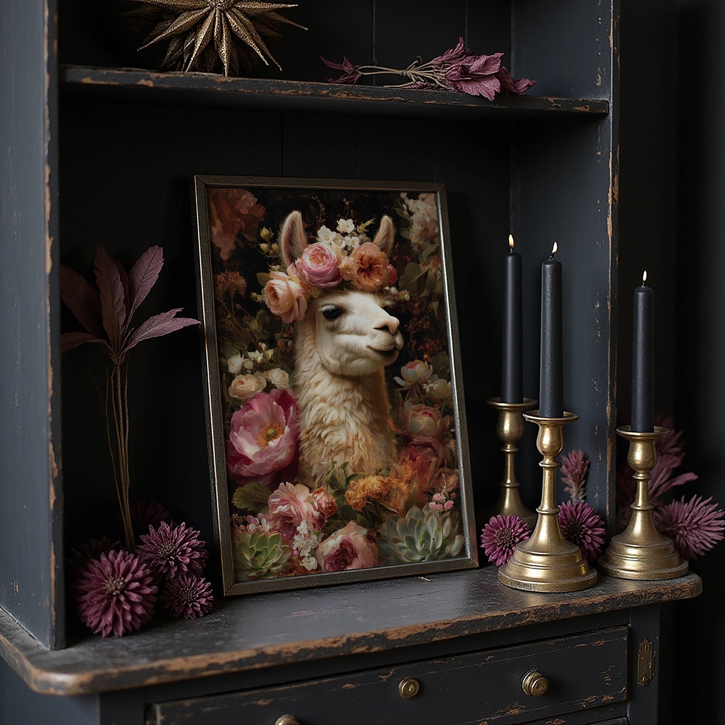 Crowned Llama In Floral Court
