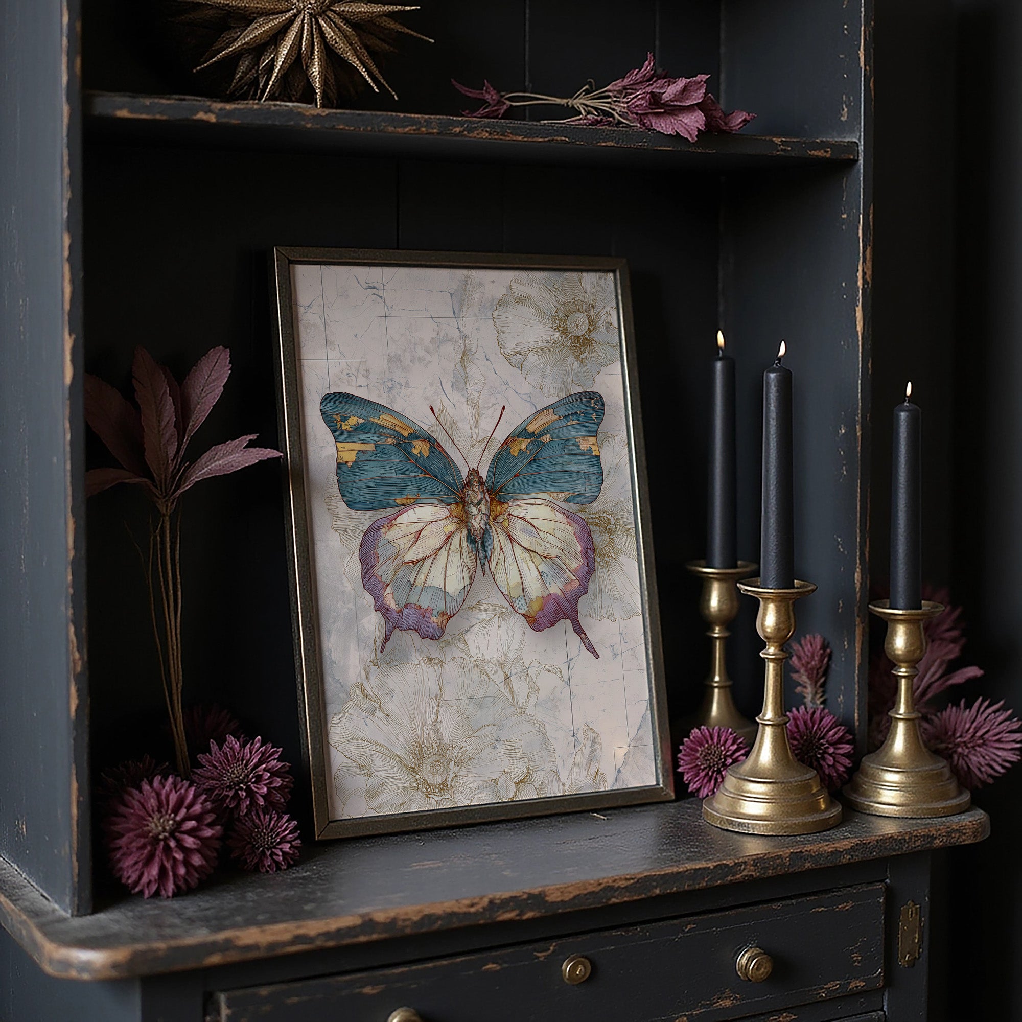 Teal Wings On Vintage Maps