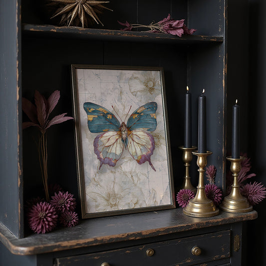 Teal Wings On Vintage Maps