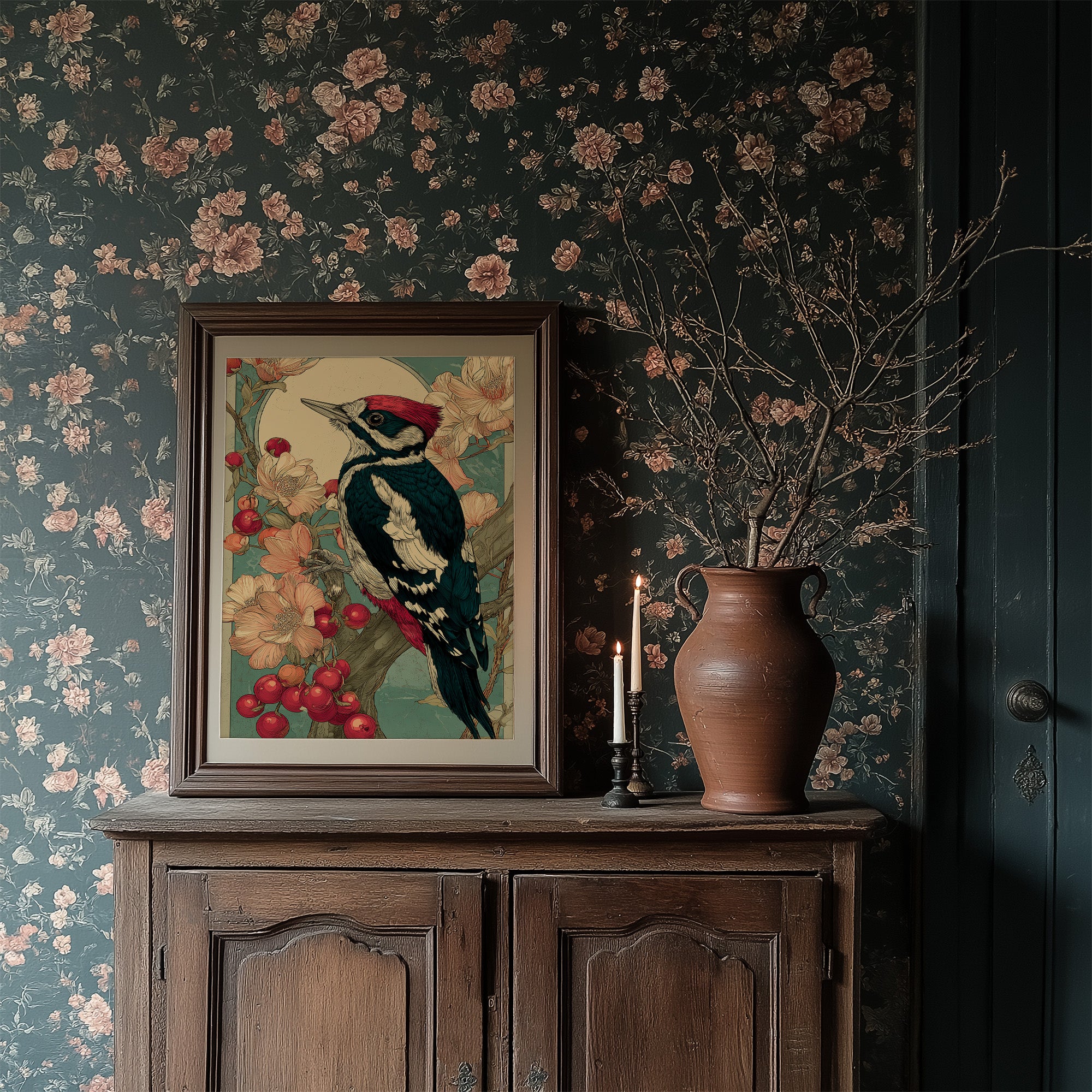 Crimson Crest Among Peach Blossoms