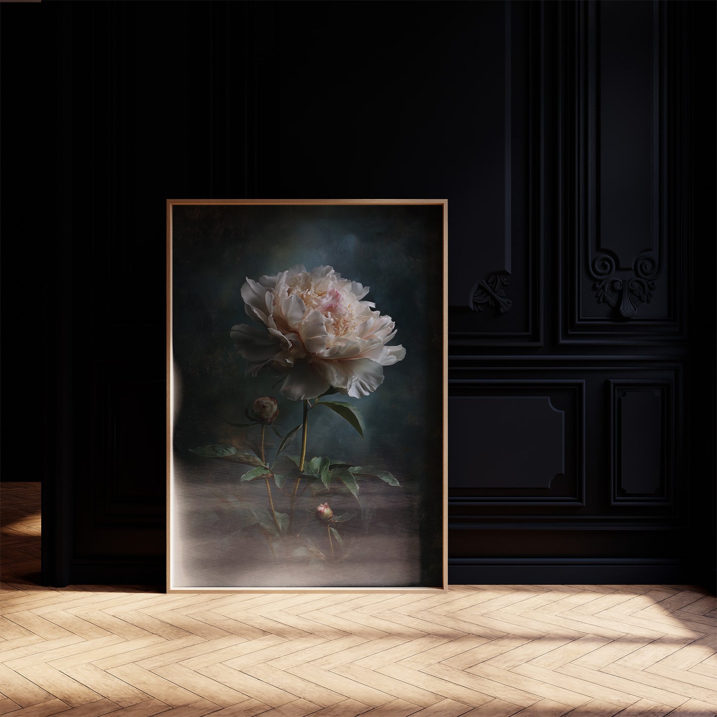 Pale Blossom Against Midnight Walls