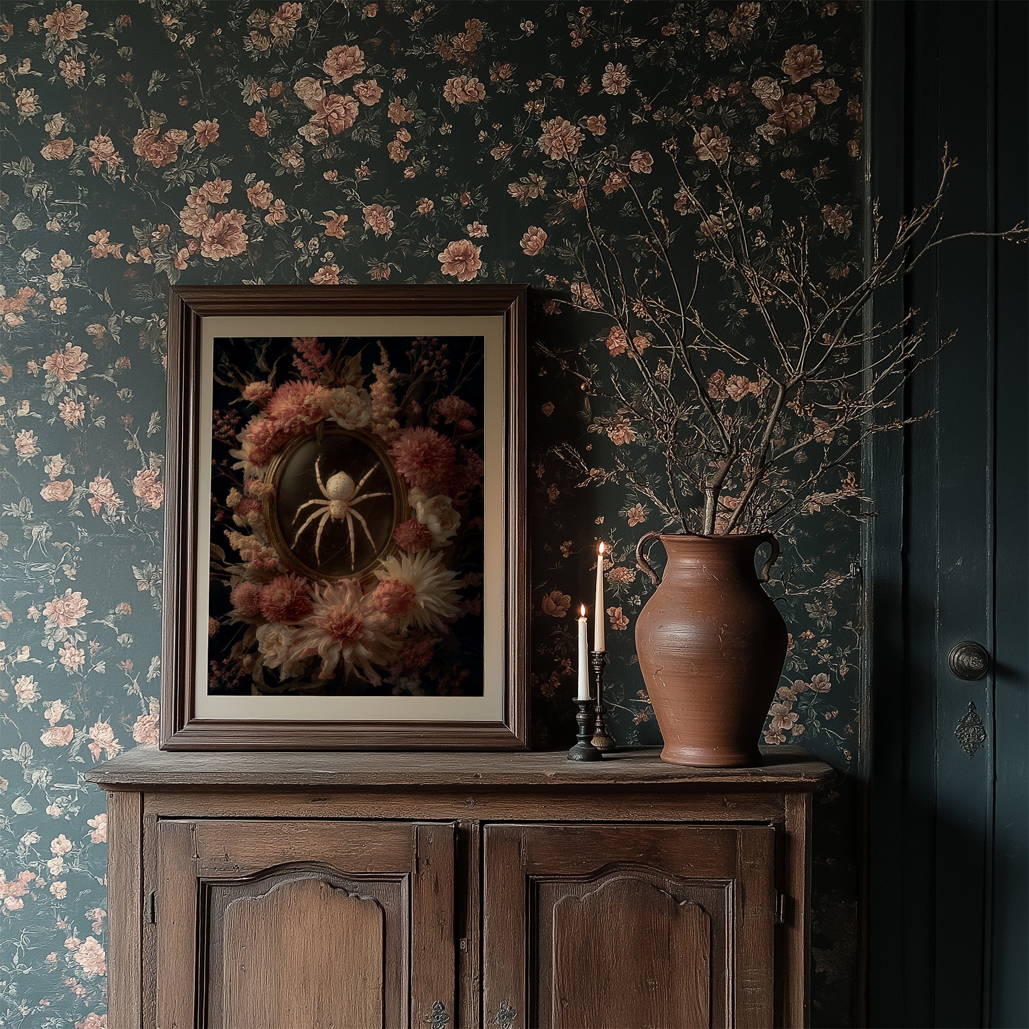 Pale Arachnid Among Blush Blooms