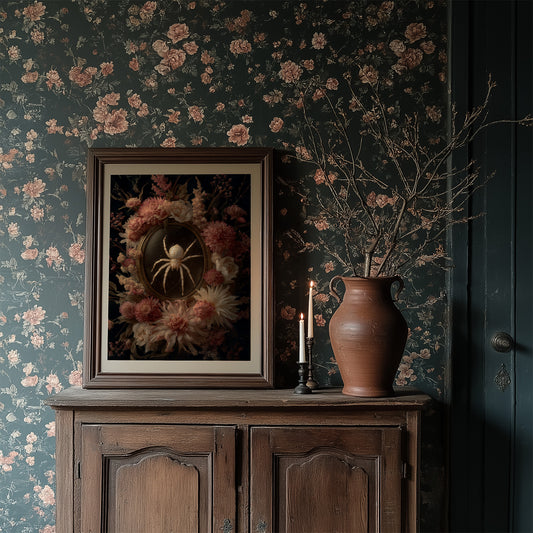 Pale Arachnid Among Blush Blooms