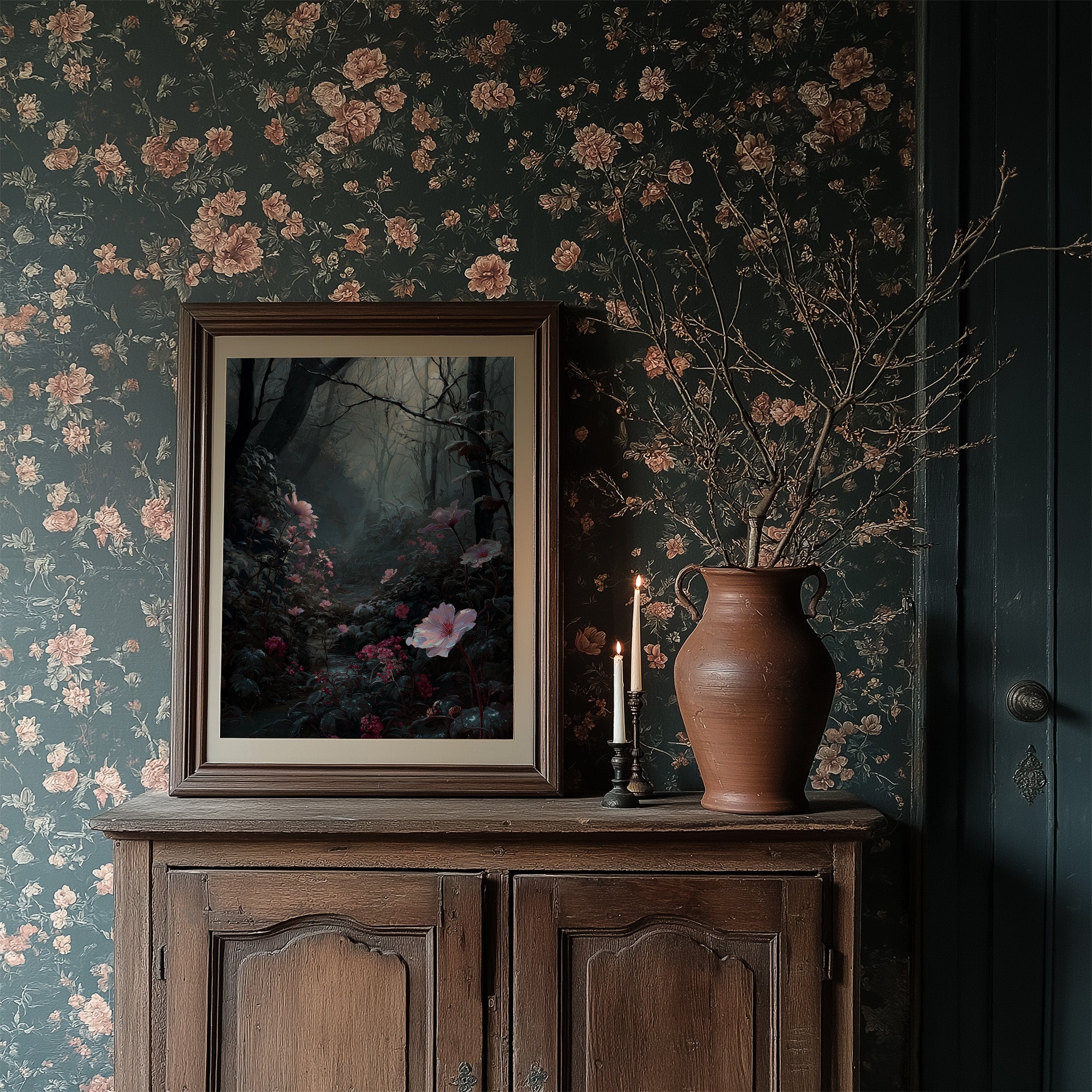Pink Blooms Defy Misty Darkness