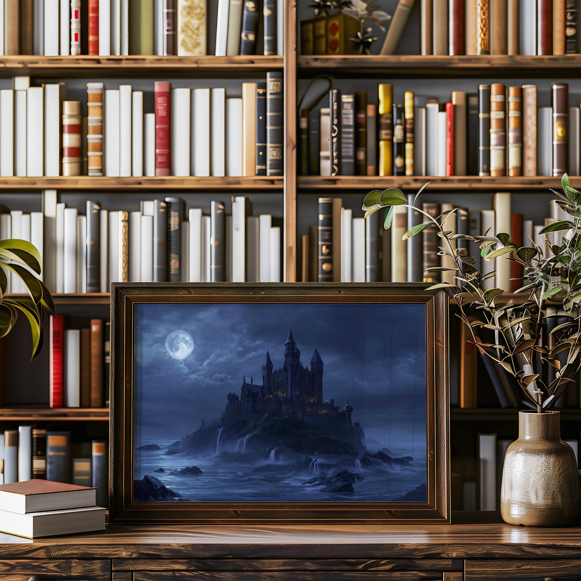 Moonlit Fortress Above Stormy Seas