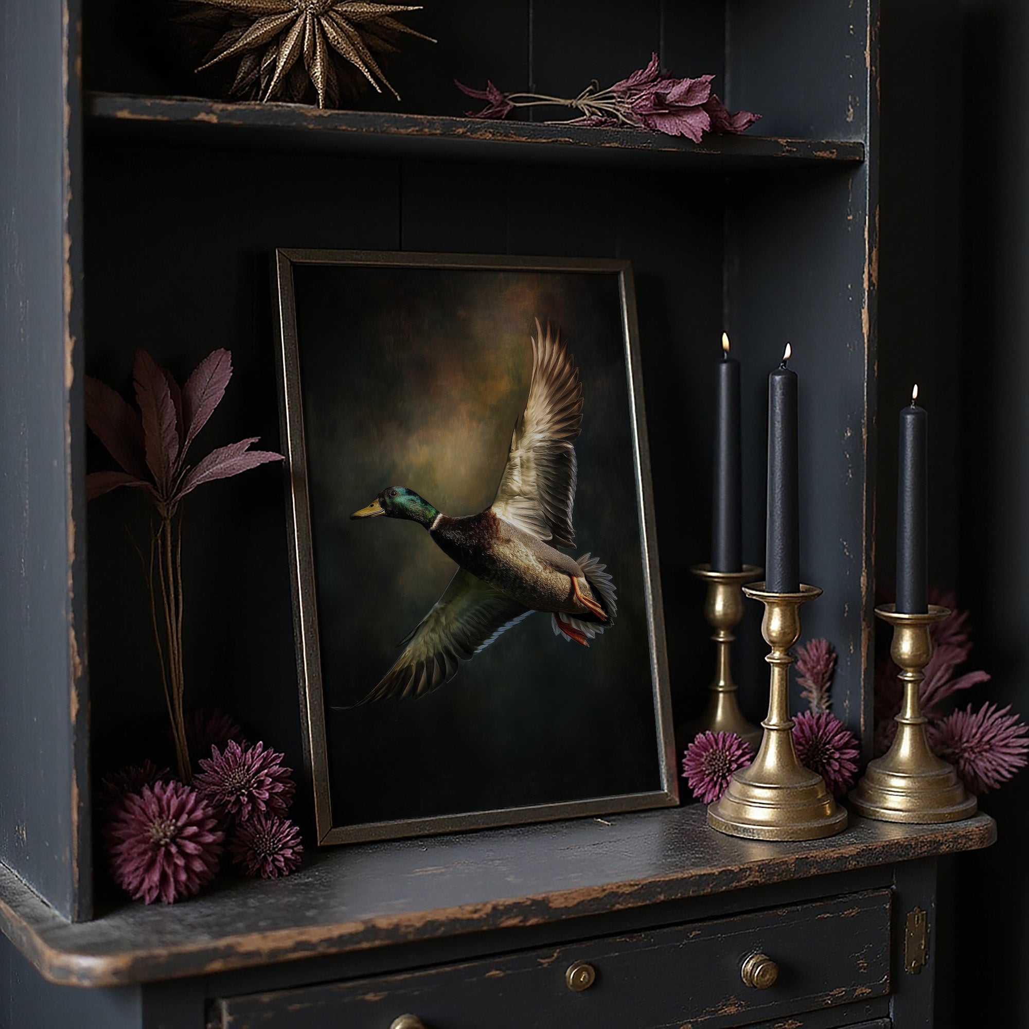 Mallard Rising On Bronze Air