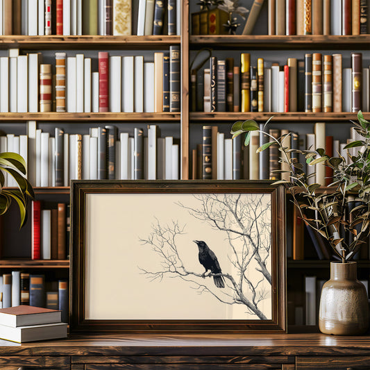 Raven Perches On Winter Branches