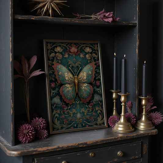 Gilded Wings Among Midnight Blooms