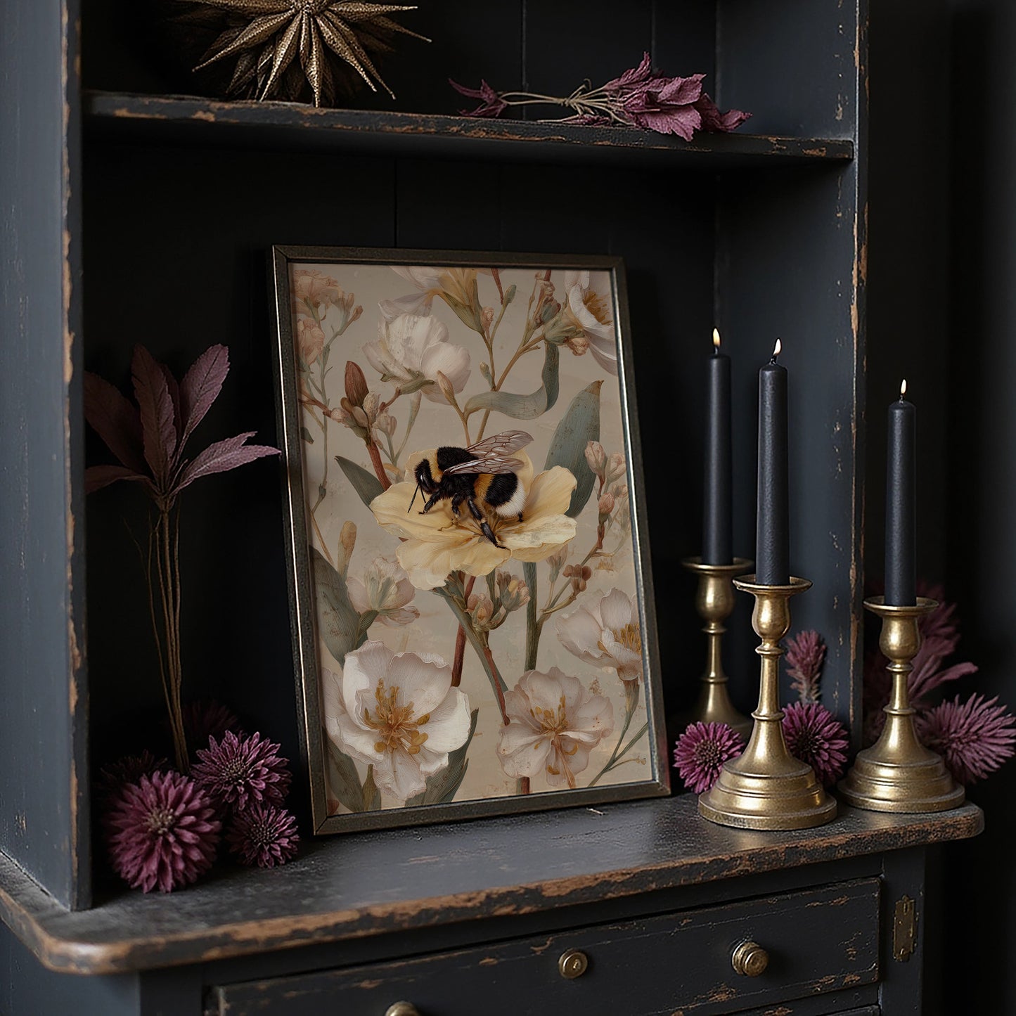 Bumblebee Rests On Pale Blooms