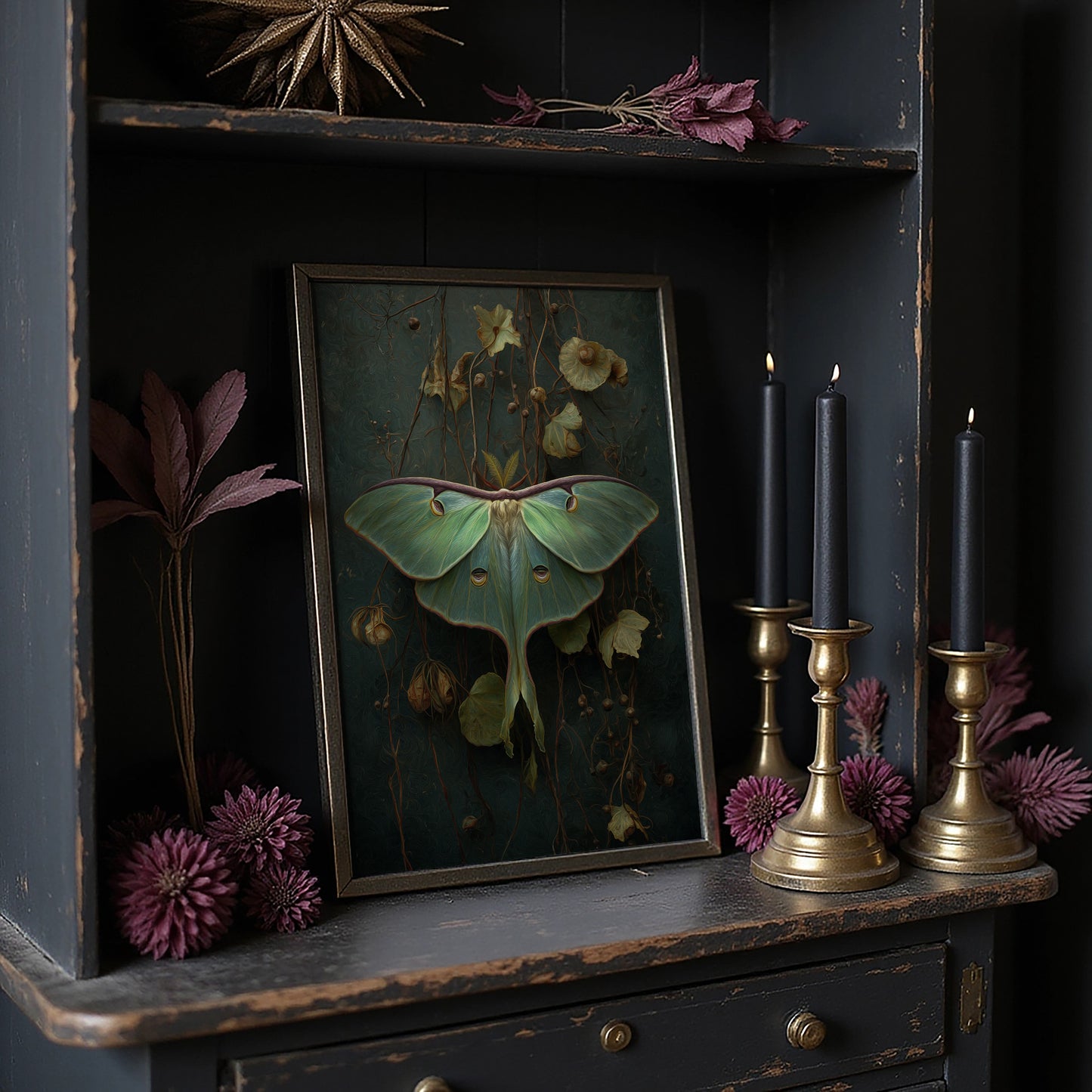 Midnight Moth Among Faded Blooms