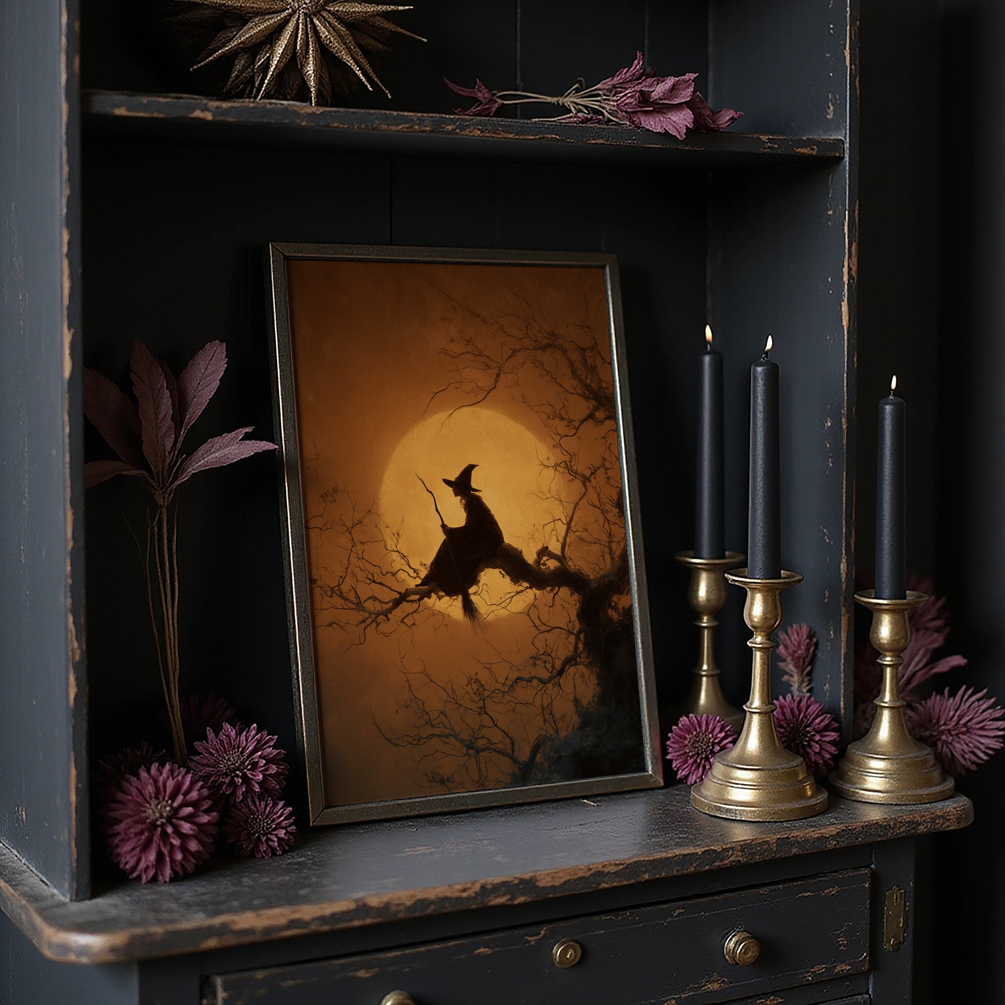 Midnight Perch Under Amber Moon