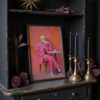 Fuchsia Suit Sips Eternal Coffee