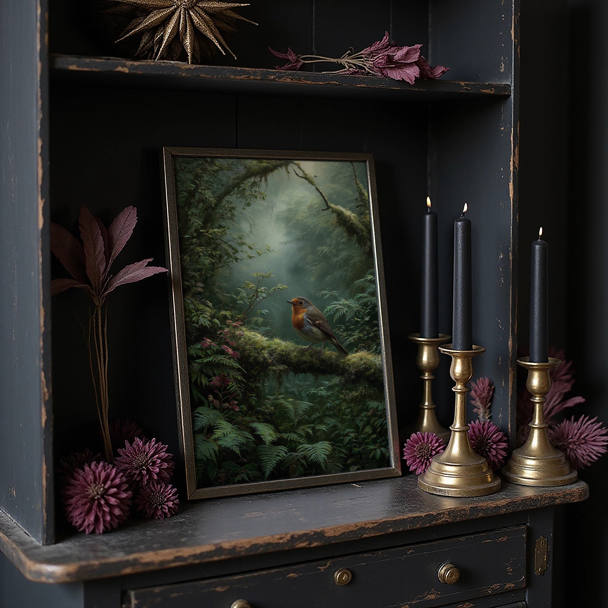 Robin's Perch In Misty Forest