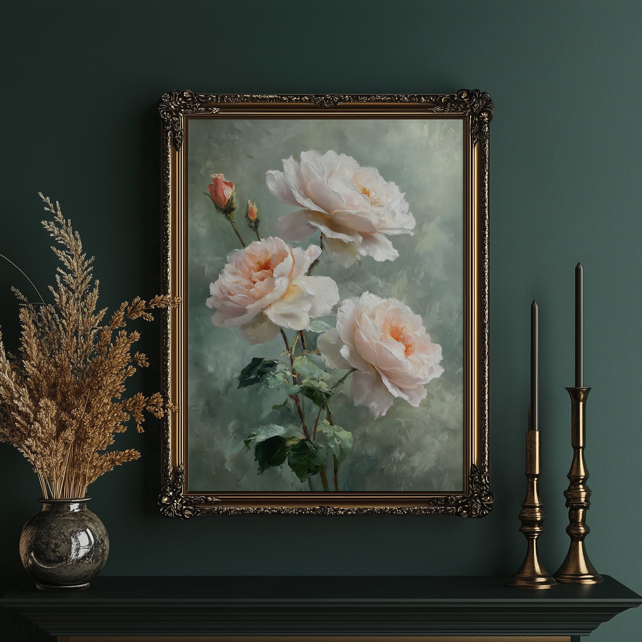 Blush Peonies Against Sage Memory