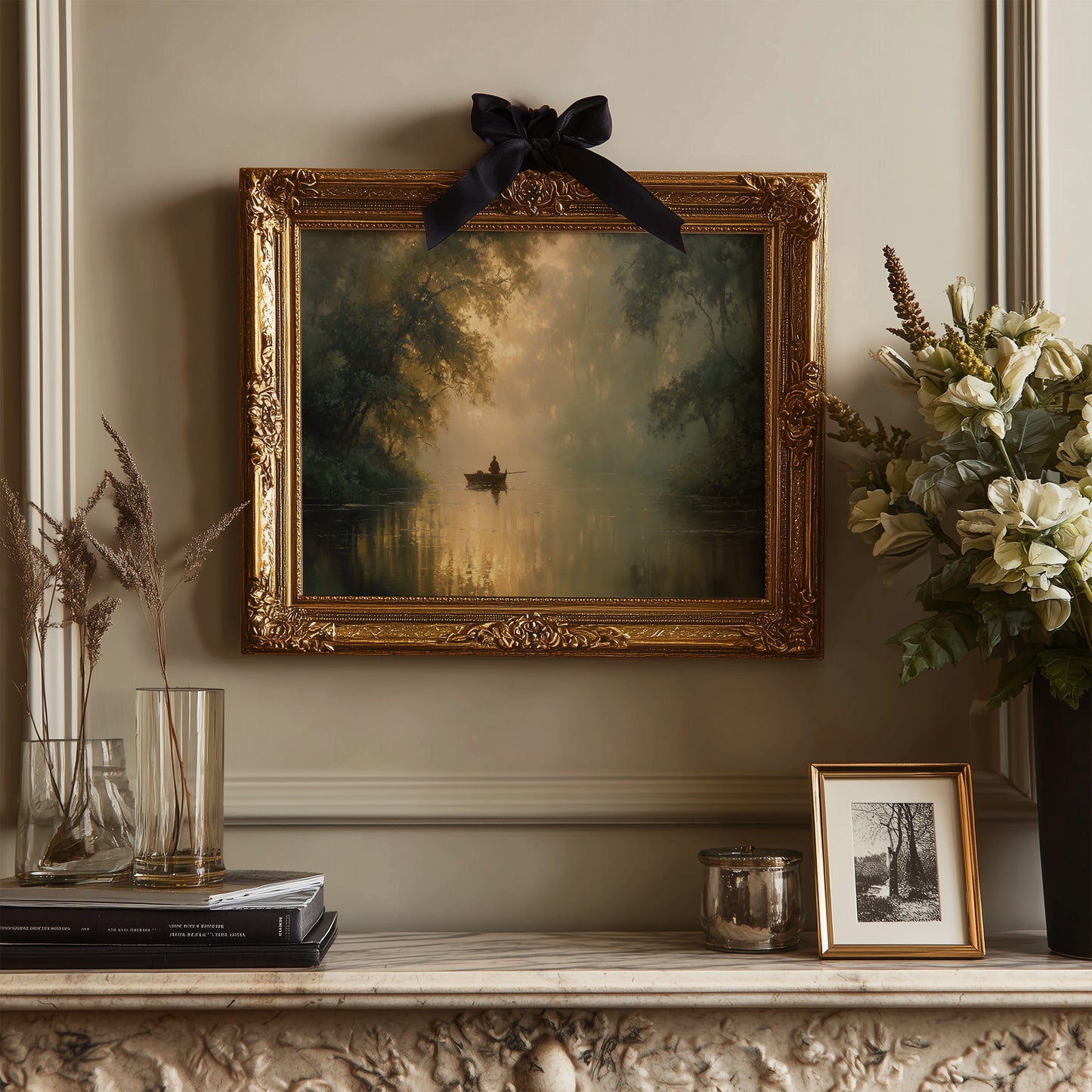 Solitary Boatman Crosses Golden Mist