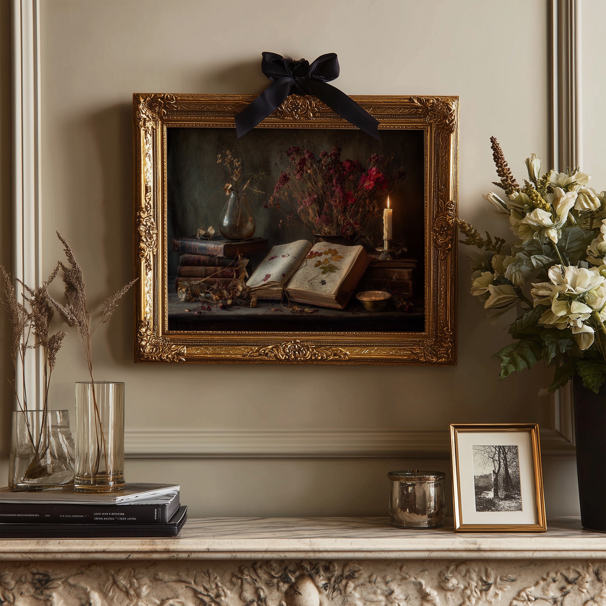 Candlelit Pages Among Pressed Flowers