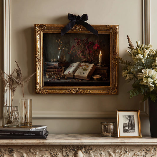 Candlelit Pages Among Pressed Flowers