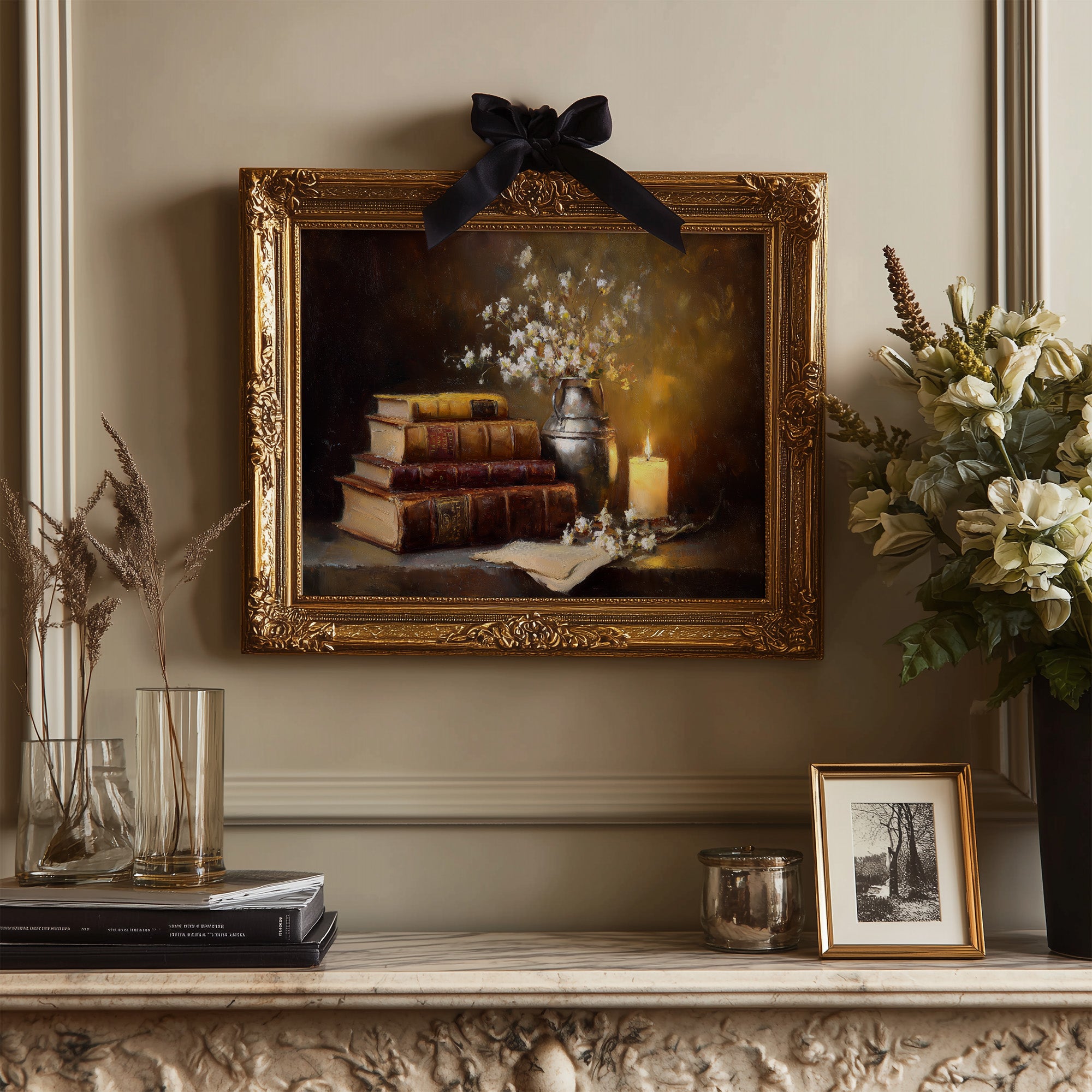 Scholar's Candlelight Among Dusty Tomes