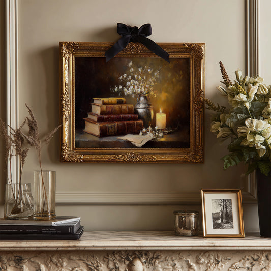 Scholar's Candlelight Among Dusty Tomes