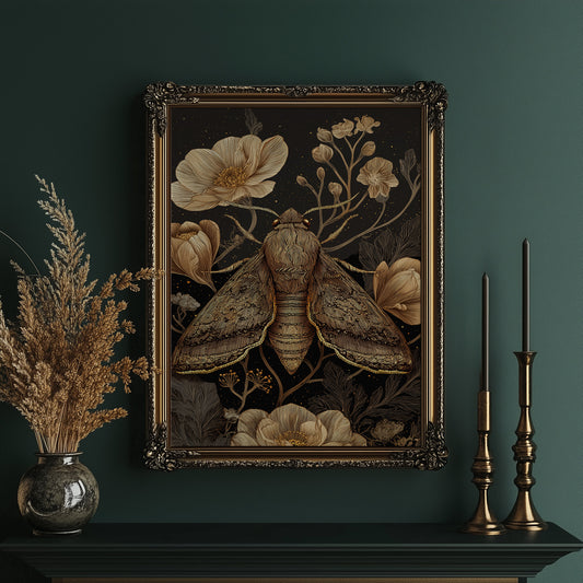 Midnight Moth Among Golden Blooms