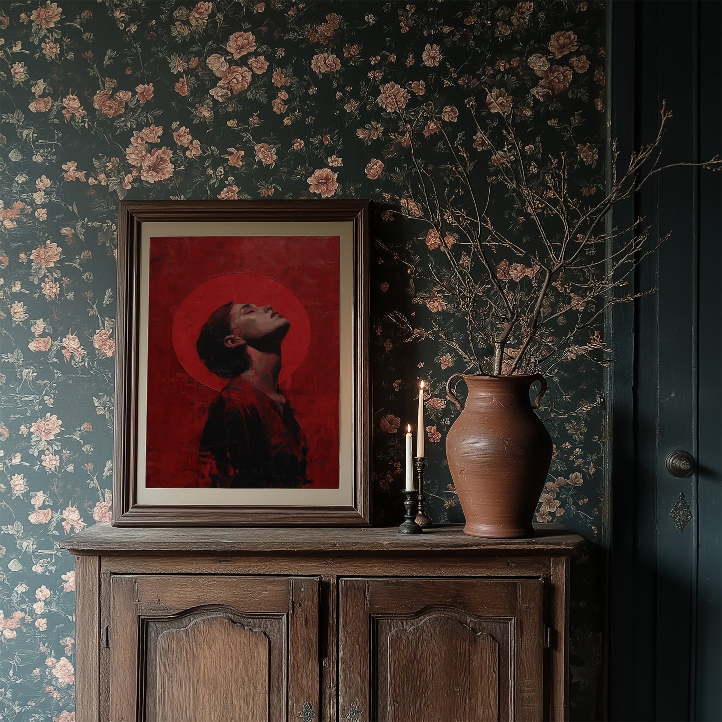 Crimson Halo Against Midnight Walls