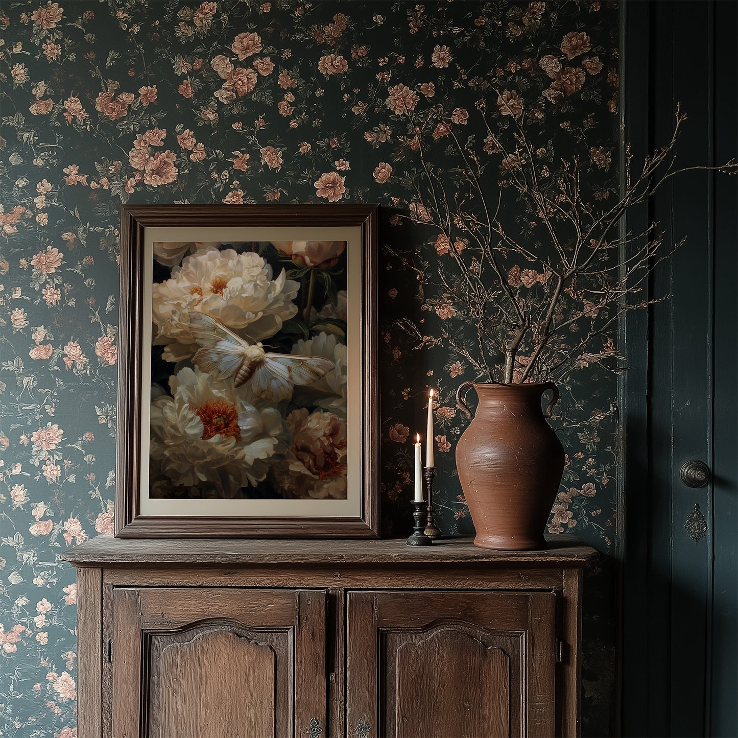 Moth Dances Among Ivory Blooms