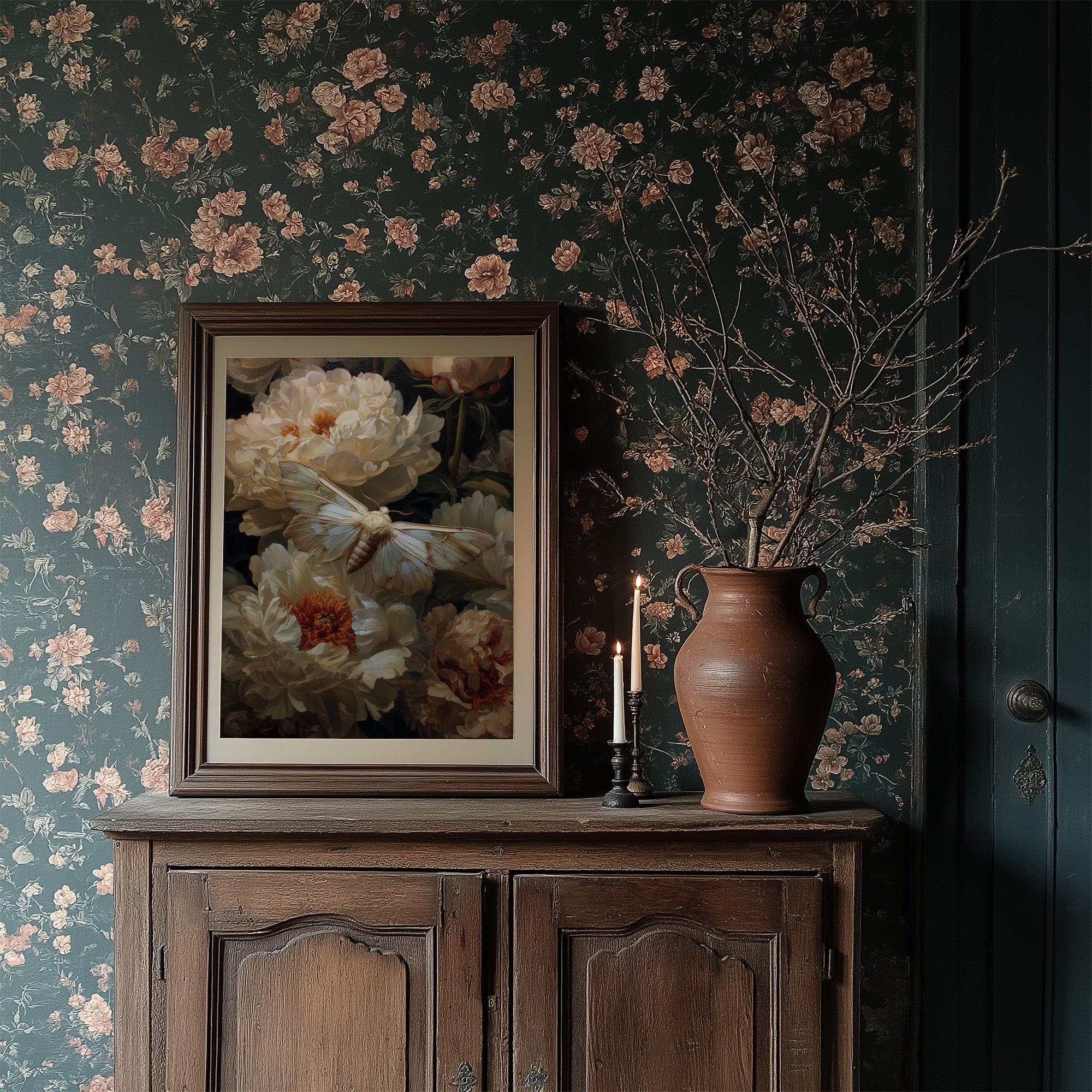 Moth Dances Among Ivory Blooms