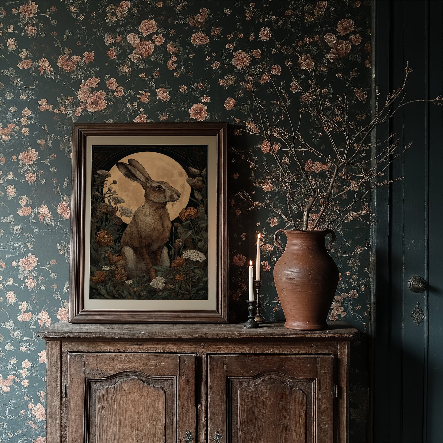 Moonlit Hare Among Wildflowers