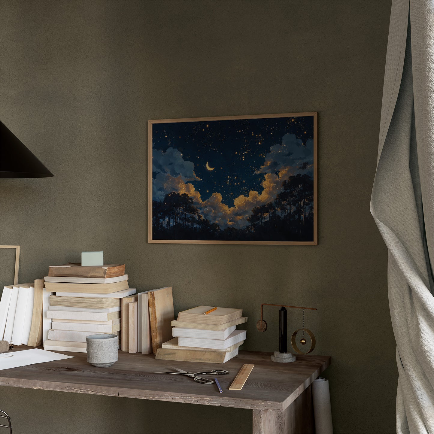 Crescent Sky Above Forest Silhouettes