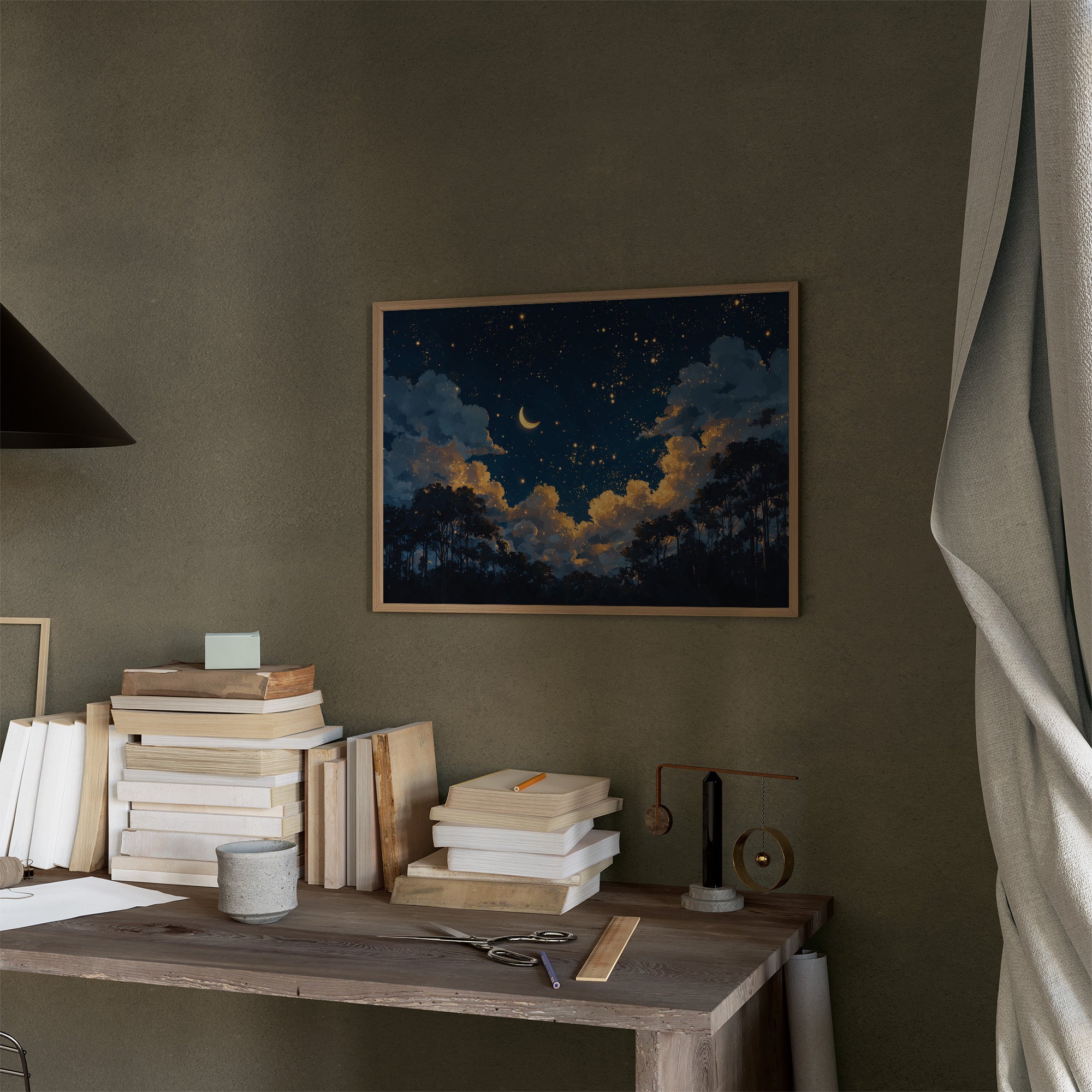 Crescent Sky Above Forest Silhouettes